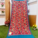 Azure Blue Kashmiri Shawl with heavy red floral Jaal embroidery - KS663