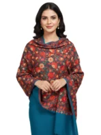 Full length view of Cyan Wool Shawl KS663 with all-over design