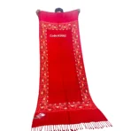 Full length view of Red Wool Shawl KS662 showing solid center and border