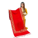 Woman holding Kashmiri Border Shawl red color KS662